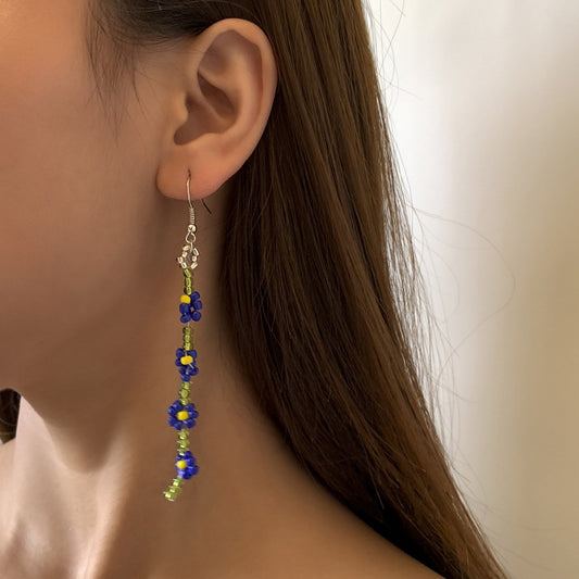 Bohemian daisy flower rice bead earrings female holiday hand-woven beaded earrings