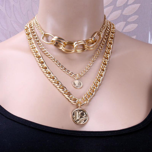 Jewelry Personality Exaggerated Aluminum Chain Necklace Sweater Chain Simple Queen Pendant Multilayer Necklace Female