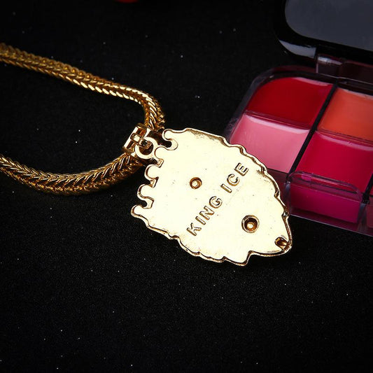 Diamond crown lion head hip hop necklace men's unisex gold-plated hiphop pendant X791
