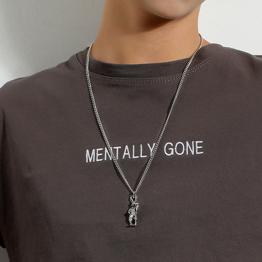Ins long-eared gentleman rabbit pendant necklace student personality hip-hop net red rabbit sweater chain men and women trendy