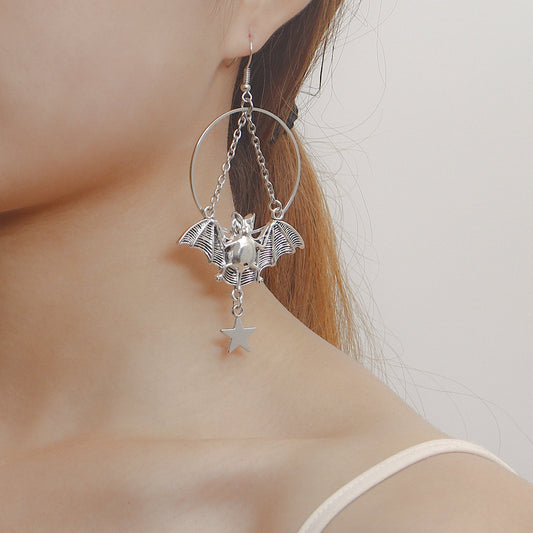 Jewelry ins geometric large ring Batman pendant earrings ear hook female earrings high-end niche