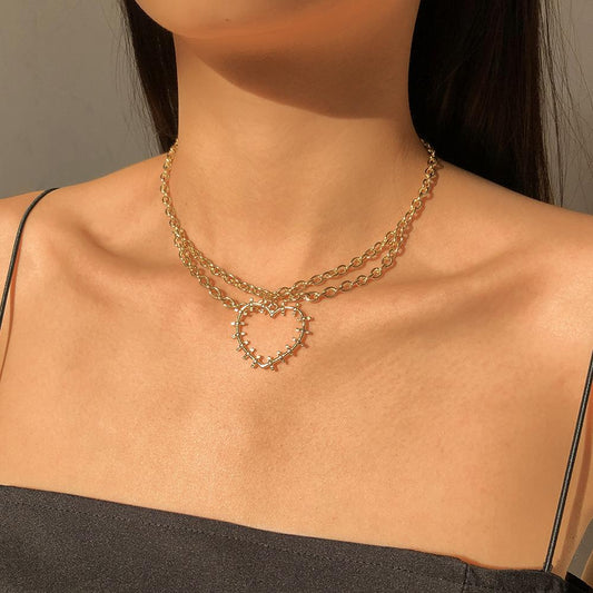 N9182 Simple Geometric Necklace Women's Hollow Creative Design Sense Chain Necklace Retro Hong Kong Necklace
