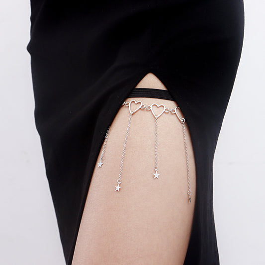 Sexy Street Shot Metal Chain Love Thigh Chain Tassel Star Night Elastic Bandage Leg Ring Female
