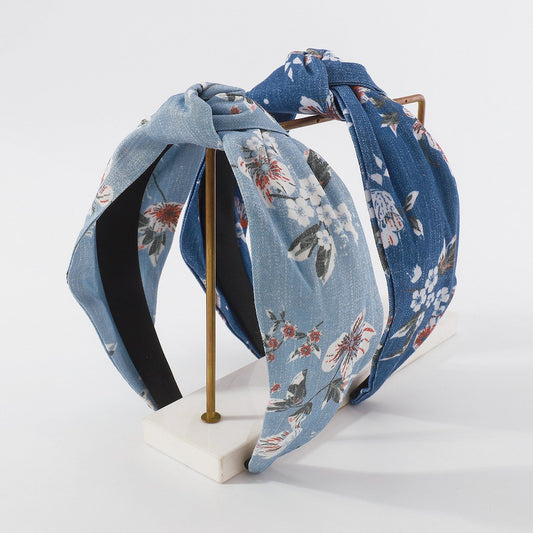 F4486 Small and fresh fabric wide-brimmed knotted headband, simple and elegant atmosphere, broken flower forest, sweet and simple fashion headband