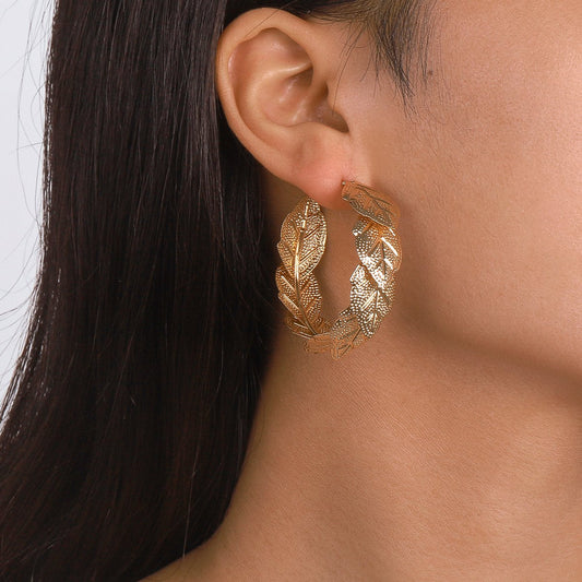 E1833 earrings simple metal texture creative leaf earrings three-dimensional geometric texture earrings