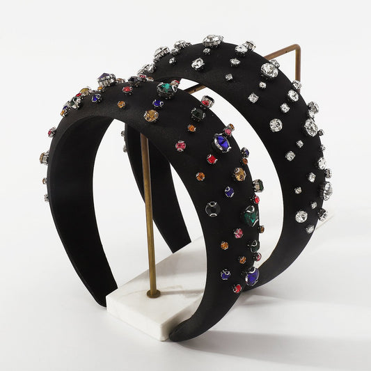 F4768 Retro High Skull Top Sponge Headband Palace Rhinestone Light Luxury Small Fragrance Elegant Temperament Headband