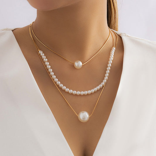 Jewelry sweet and cool metal snake bone chain all-match necklace niche design sense retro imitation pearl necklace