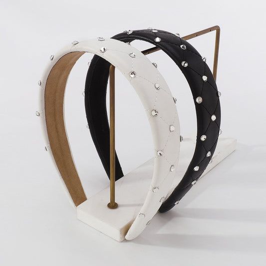 F4476 creative leather hair hoop ironing diamond wide edge fashion retro high skull top Mori girl head hoop hairpin