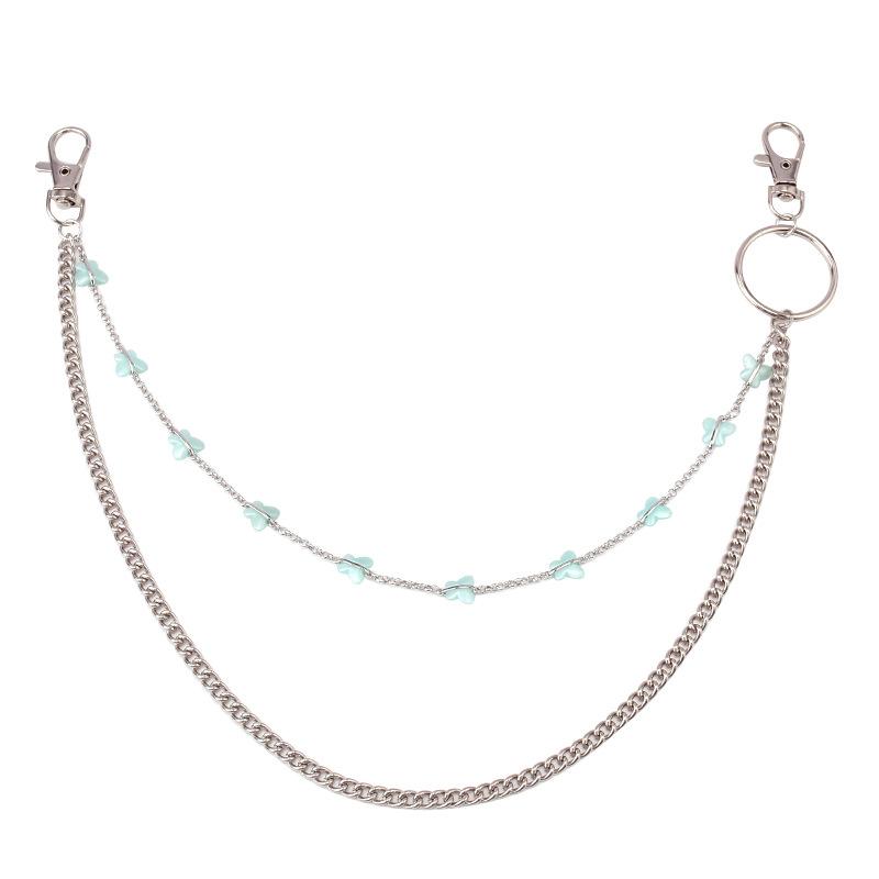 Versatile double-layer combination blue butterfly decorative chain ins metal ring pendant accessories waist chain hip-hop pants chain