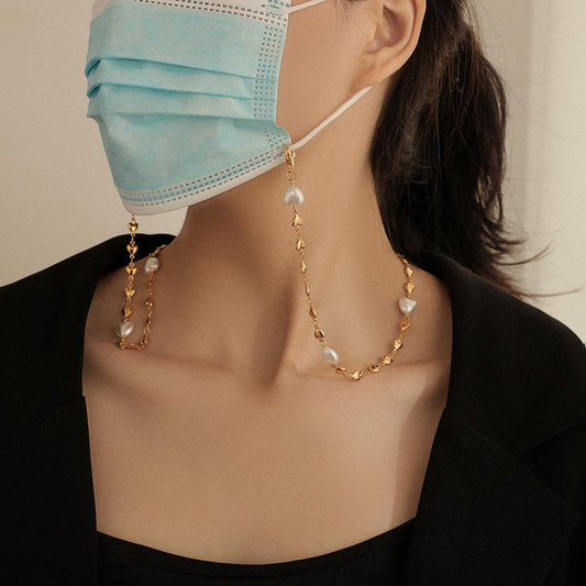 Creative Love Metal Pearl Mask Chain Fashion Versatile Peach Heart Glasses Chain Personality Multi-purpose Necklace Jewelry