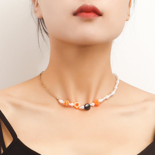 Jewelry Bohemian imitation pearl soft pottery multi-element beaded necklace baby bead necklace hot girl