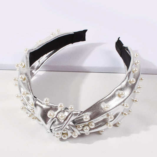 F251 Fashion Geometric Pearl Headband Women's PU Sequin Trendy Headband Explosive Style Hair Accessories