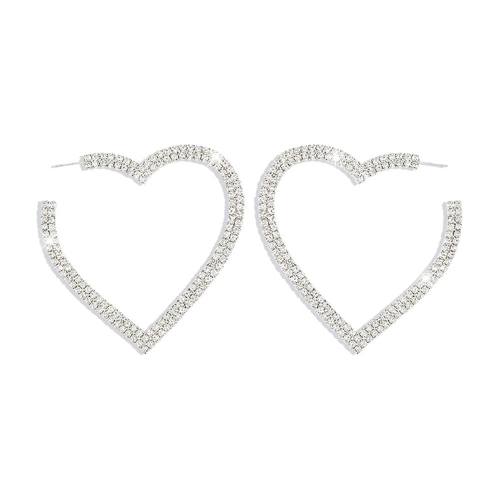 E1254 Fashion Full Diamond Earrings Exaggerated Personality Love Earrings Temperament Sweet Simple Earrings