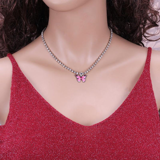Accessories Personalized Colorful Claw Chain Drill Necklace Simple Drip Oil Symphony Butterfly Pendant Necklace