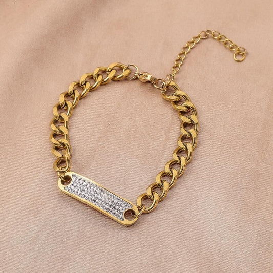 Stainless Steel Bracelet Retro Gold-plated Full Diamond Personality Chain Temperament Fashion Female Hand Jewelry
