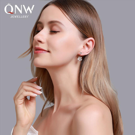 Ins cold five-petal flower back hanging earrings sweet crystal flower earrings net red earrings