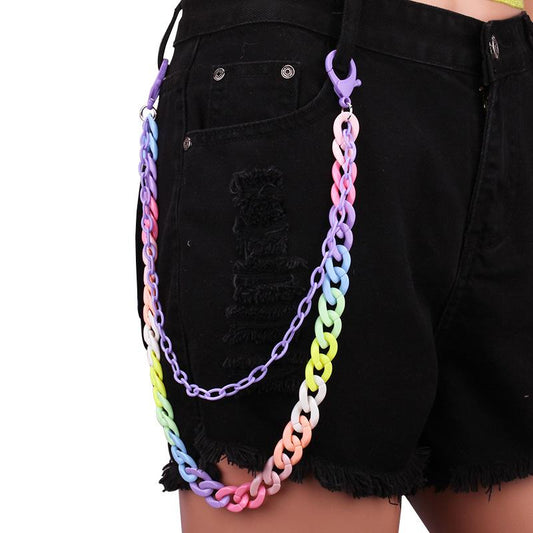 Fashion Waist Jewelry Versatile Candy Color Double Layer High Street Retro Color Resin Pants Chain Chain