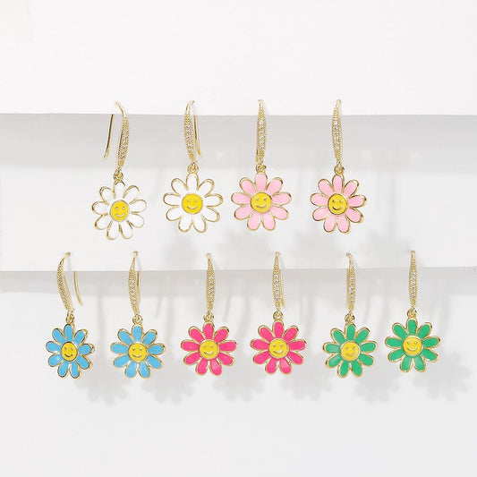 ZE82 Fashion Little Daisy Earrings Net Red Personality Sweet Micro-Inlaid Earrings Small Fresh Girl Heart Earrings