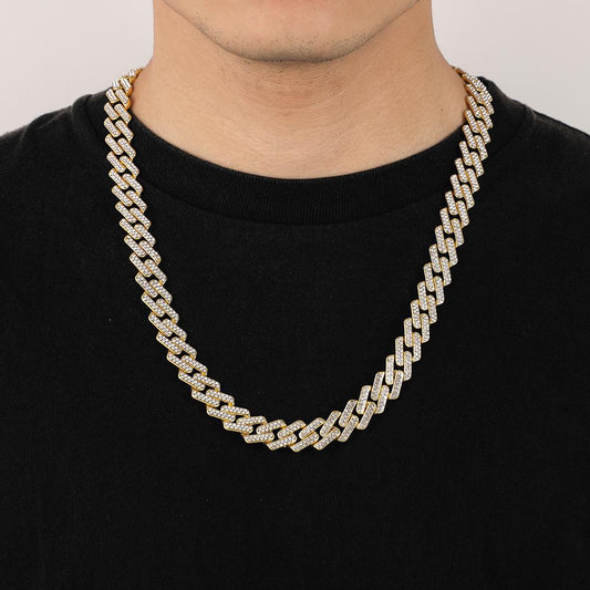 Fashion Simple Geometric Rhombus Cuban Chain Diamond-studded Men's Big Gold Chain Trend Domineering Temperament Retro Necklace