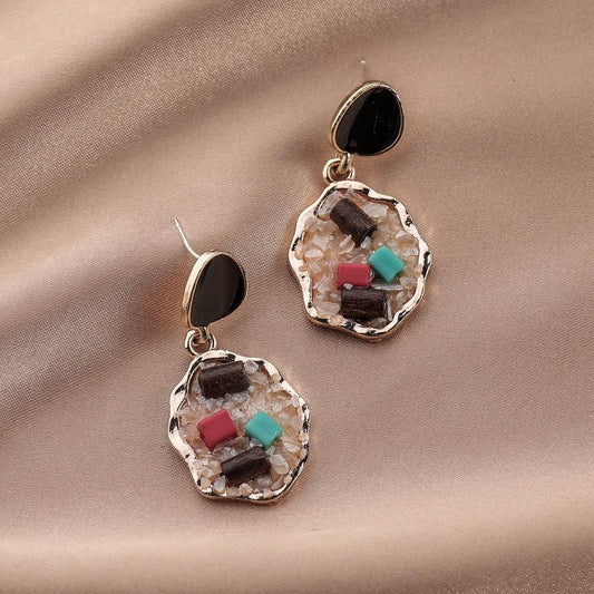 Ins geometric irregular triangular rhombus color diamond dripping oil earrings temperament personality earrings jewelry