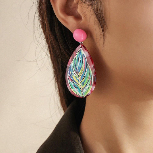 Geometric Acrylic Earrings 3D Printing Plants Flowers Animals Graffiti Earrings Creative Versatile Earrings