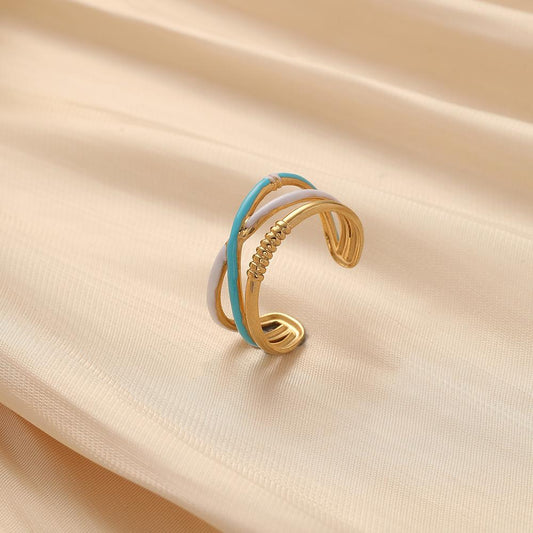 Creative Design Simple Ladies Stainless Steel Fashion Open Drip Oil Cross Lines Adjustable Ring
