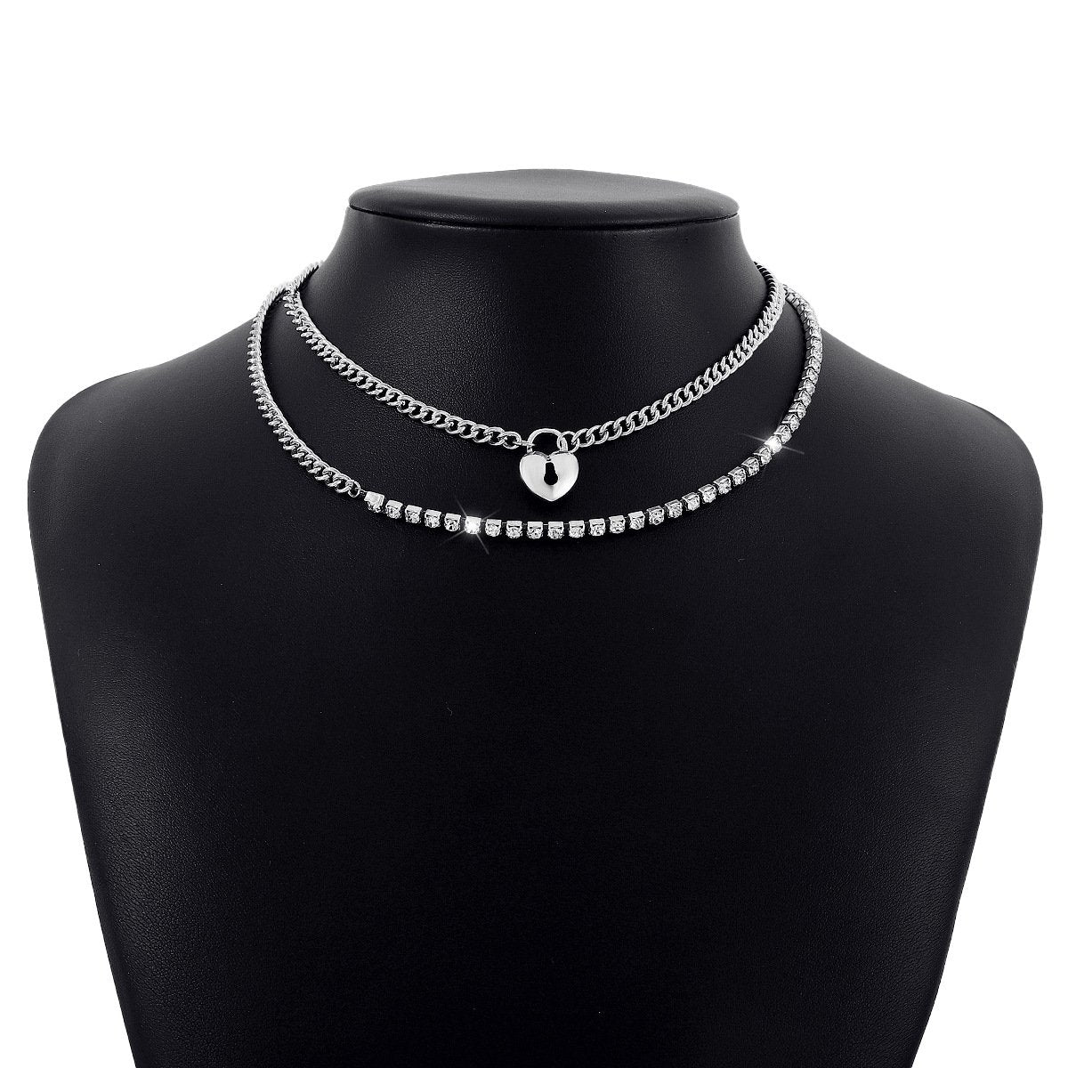 N118 Multi-Layered Wearing Love Rhinestone Necklace Stitching Geometric Shining Small Fashion Necklace