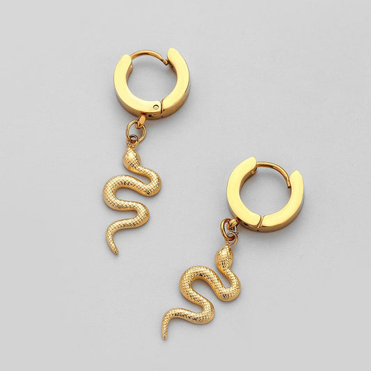 Fashion titanium steel earrings stainless steel gold personality fashion pair of snake ear buckle male hip-hop punk