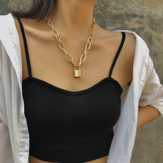 Jewelry Simple Thick Chain Geometric Necklace Sweater Chain Hip Hop Punk Lock Single Layer Retro Necklace