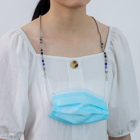 Mask anti-lost hanging chain fashion silver round beads retro mix and match mask lanyard colorful bead necklace