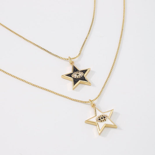 ZN59 Accessories Five-pointed Star Copper Zircon Necklace Female Design Demon Eye Exaggerated Necklace