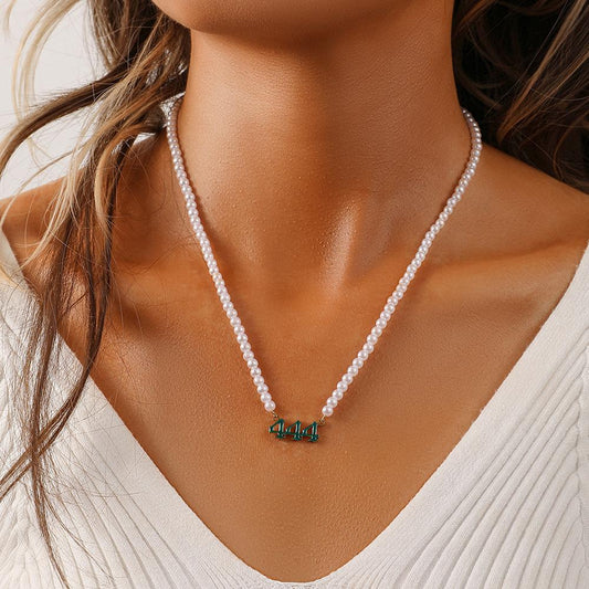 Light luxury niche fashion all-match stainless steel drop oil angel number angelnumber pearl necklace