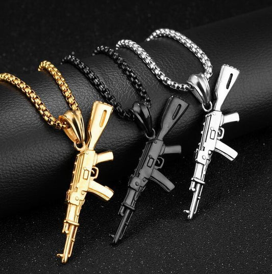 Personality Hip Hop Pistol Pendant Necklace Domineering Rifle Necklace Jewelry