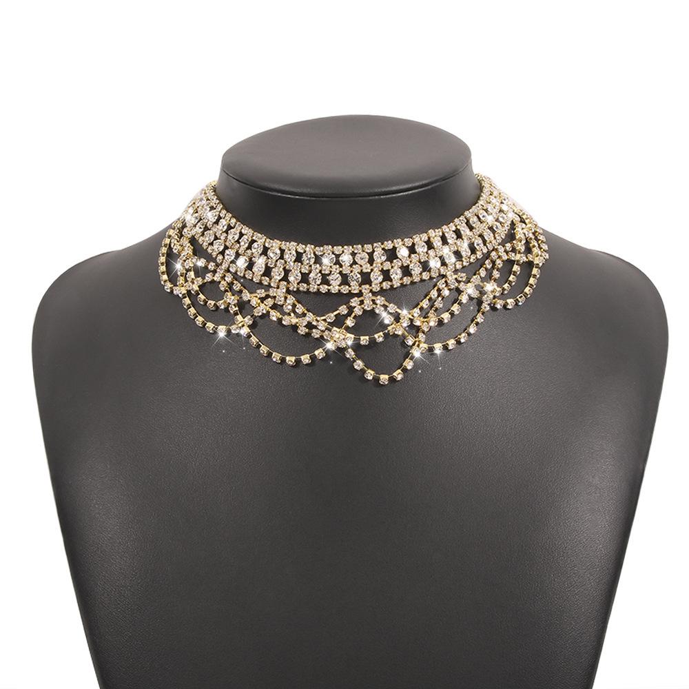 N95 Fashion Personality Beam Necklace Full Diamond Super Flash Lace Clavicle Chain Banquet Design Sense Necklace Women