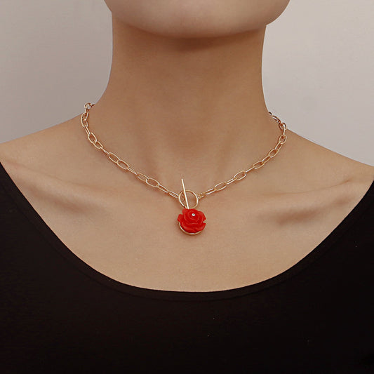 Jewelry Rose French Fresh and Sweet Pendant Necklace Sweater Chain Fashion Niche Design Necklace
