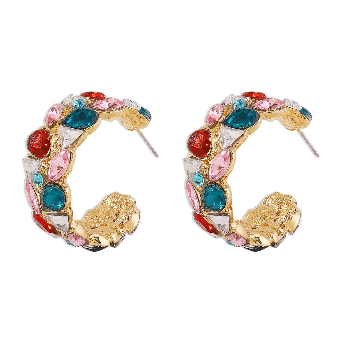 E1741 Personality Fashion Circle C-shaped Earbuckle Light Luxury Exaggerated Design Earrings Rhinestone Vintage Earrings