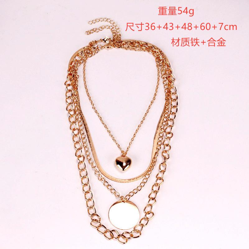 Jewelry Exaggerated Elegant Peach Heart Necklace Popular Disc Multi-layer Separable Necklace Set Chain