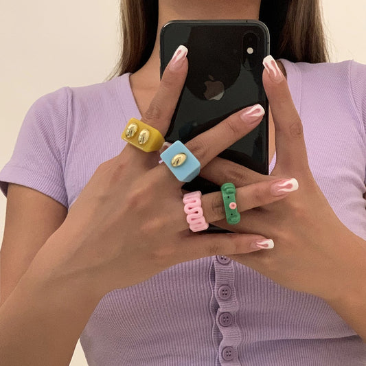 Jewelry Sweet Cool Macaron Color Geometric Ring Cute Cartoon Pig Ring Hand Jewelry Female