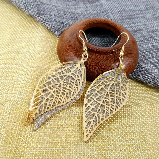 Gold Leaf Women's Earrings Hollow Double Layer Creative Earrings Alloy Ear Jewelry Trendy Night