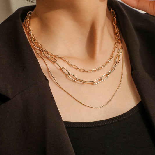Ins cold and simple metal snake bone chain trend choker collarbone chain fashion hip-hop multi-layer necklace