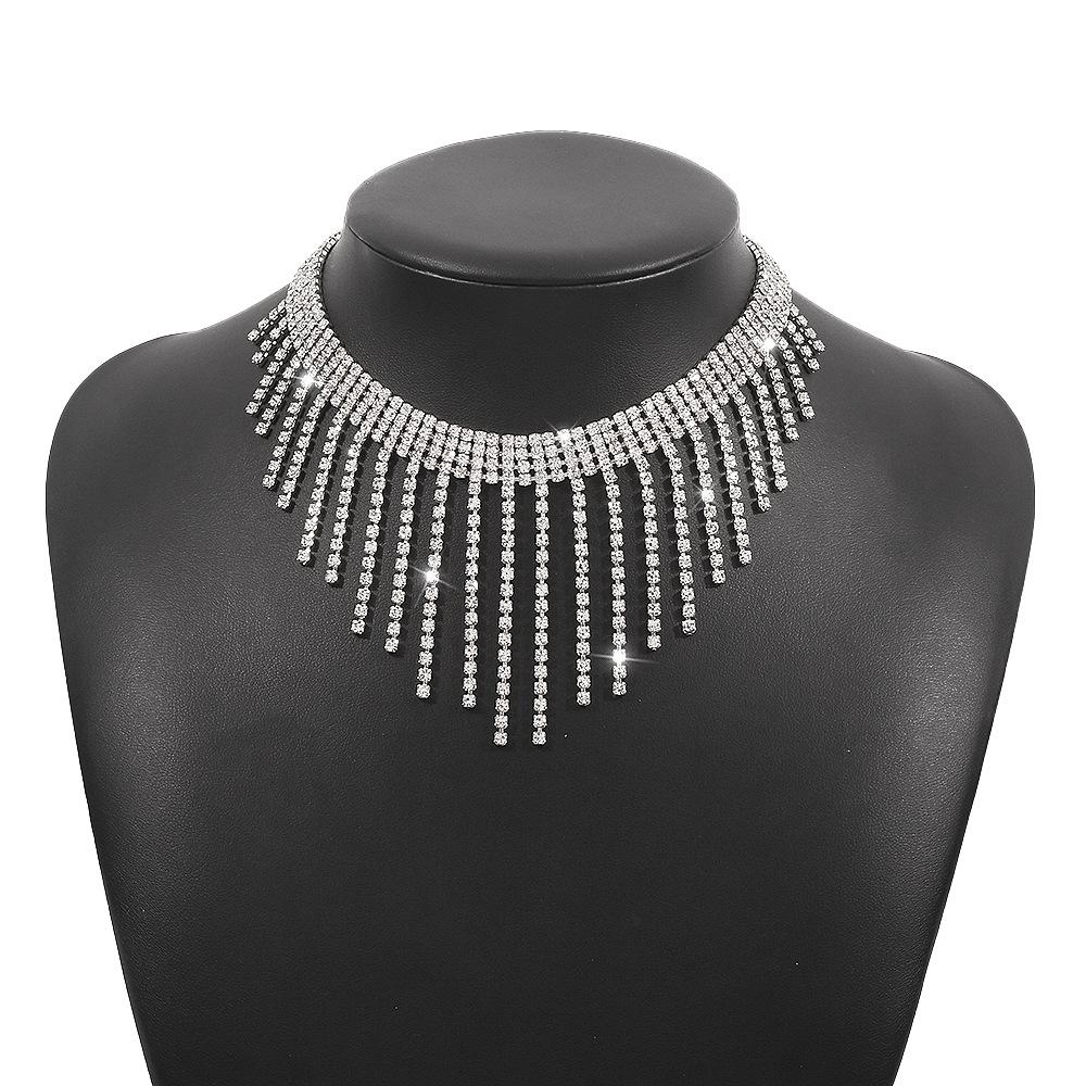N9883 fashion tassel full diamond necklace French light luxury temperament necklace niche creative clavicle chain