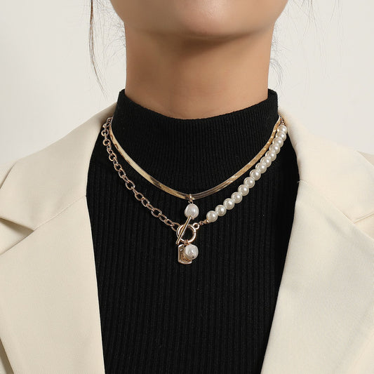 Jewelry OT Buckle Crown Queen Pearl Pendant Necklace Women's Explosive Style Snake Bone Square Brand Necklace