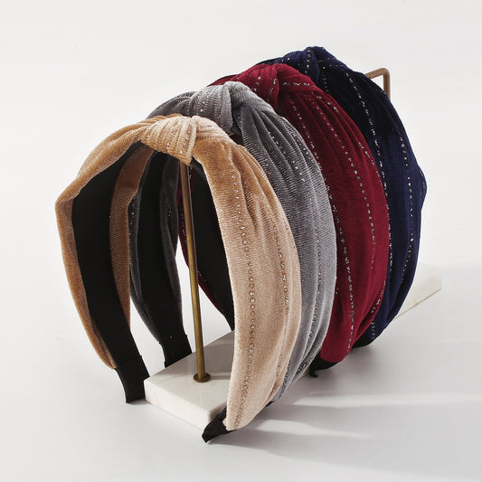 F475 autumn and winter hair accessories golden velvet solid color knotted simple pressed hair going out daily adult headband