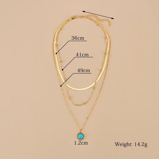 Vintage Ethnic Round Resin Accessories Pendant Necklace Snake Chain Multilayer Necklace Women Jewelry