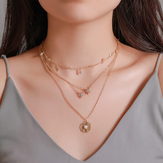 Jewelry fashion long multi-layer star necklace creative 4-layer hexagram pendant sweater chain