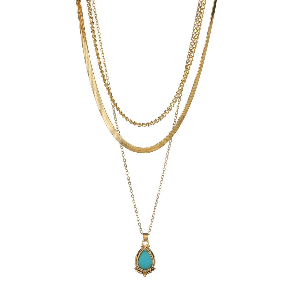 Vintage Resin Water Drop Pendant Necklace Fashion Multilayer Snake Chain Necklace Women Accessories