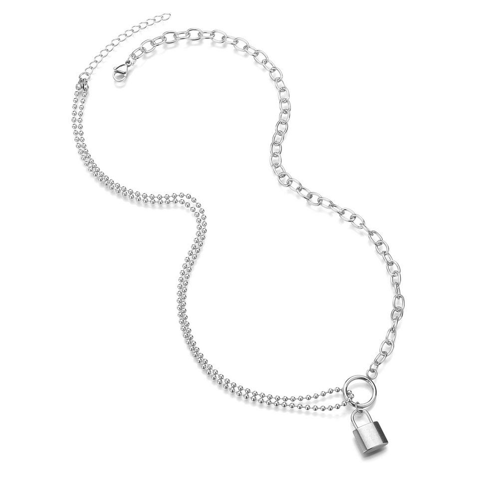 Accessories Stainless Steel Lock Asymmetrical Necklace Hipster Necklace Jewelry