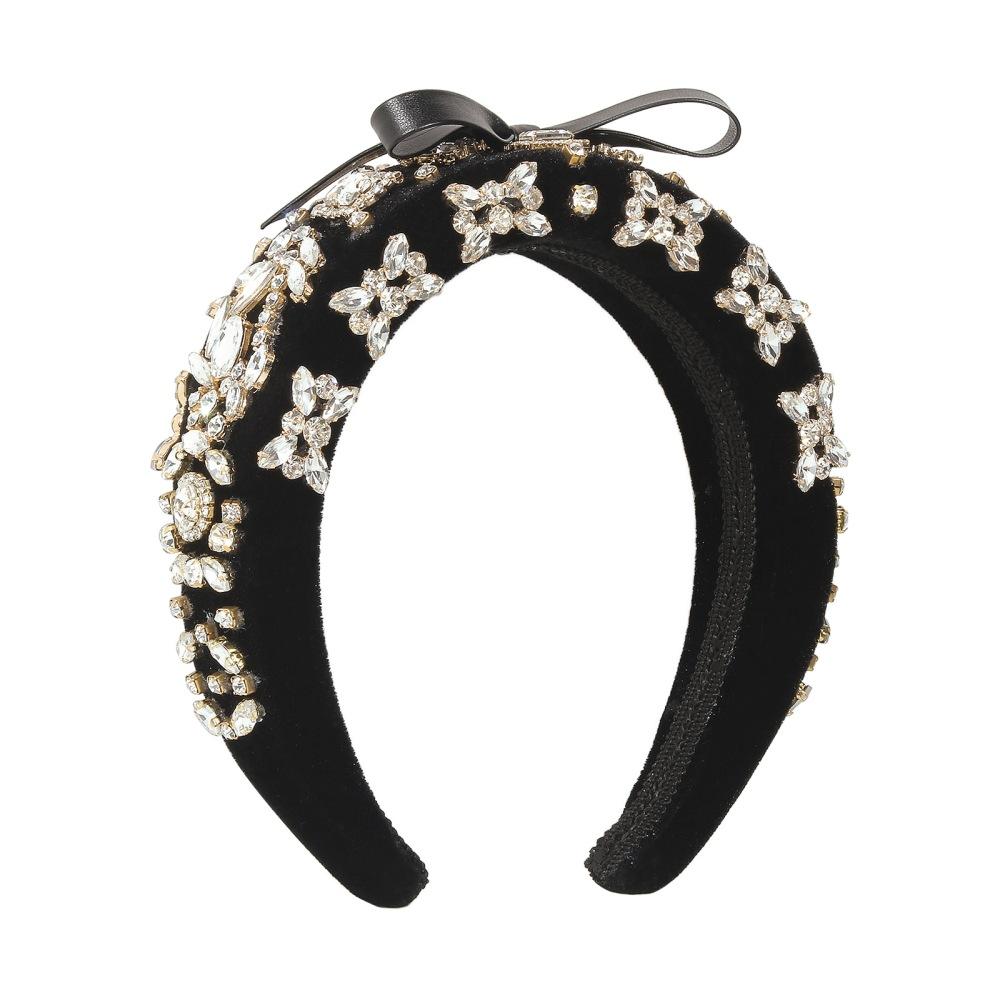 F361 autumn and winter hair accessories sponge heavy industry diamond headband bow temperament lady catwalk headband