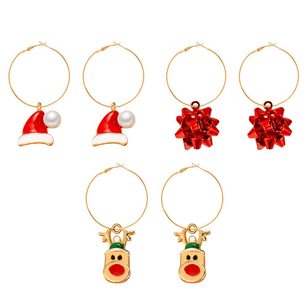 Three-piece set of Christmas earrings colorful flowers Christmas hat elk earrings women's set earrings holiday accessories