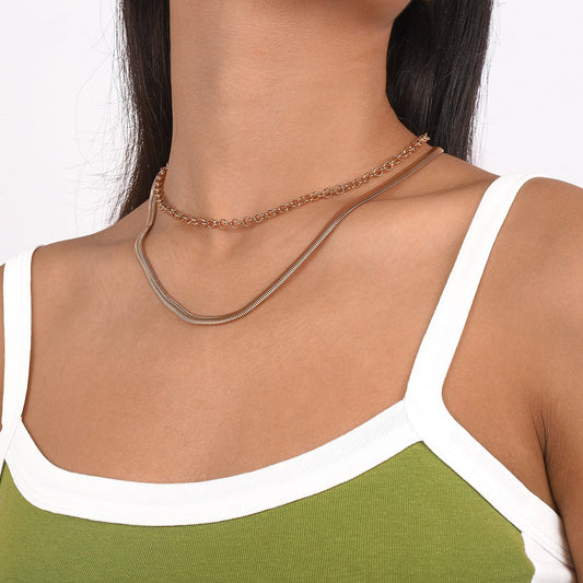 N1755 Jewelry Metal Texture Simple Snake Bone Chain Necklace Personality Trendy Sweet Cool Necklace